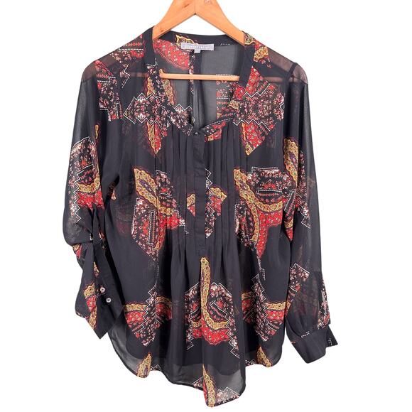 Daniel Rainn Women's Size Large Sheer Black Floral Breathable Long Sleeve Blouse - Picture 1 of 11